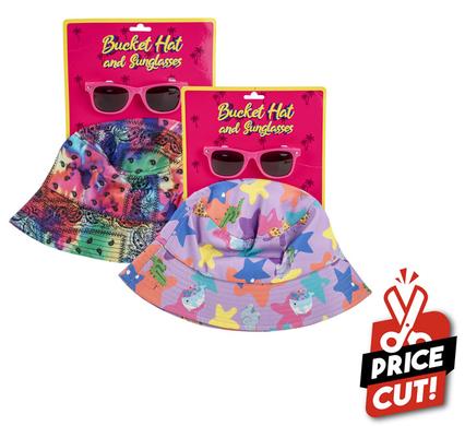 Hat set bucket hat with sunglasses girl