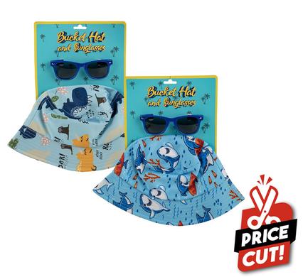 Hat set bucket hat with sunglasses boy