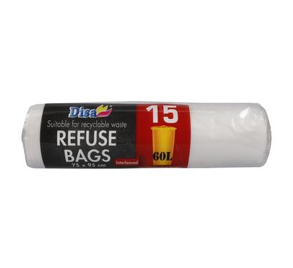 Refuse bag clear 15pc 750x950mm