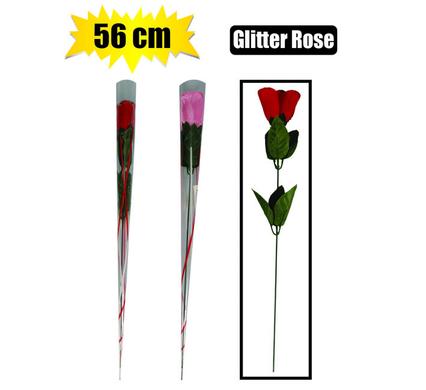 Flower occasion glitter rose 56cm asstd