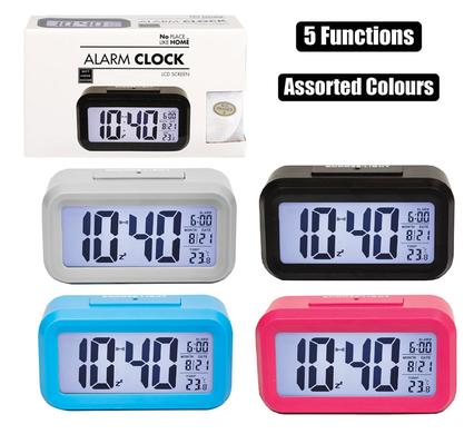 Clock digital 5-func asstd colours