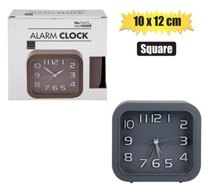 Clock alarm pl square 10x12cm asstd