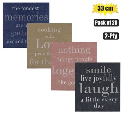 Serviettes 2ply 33cm 20pc sayings